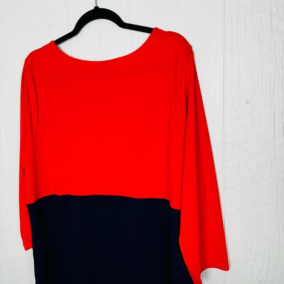 Susan Graver Premier Liquid Knit Tunic Top Coral Navy Color Block Size XL  QVC - Picture 4 of 12